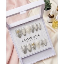 Louésse Diamond Silver Takma Tırnak 12’li  Simli Gümüş Taşlı Inci Detaylı Night Glam Nail