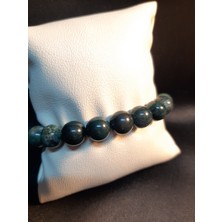 Mryart Koyu Yeşil Akik Taşı Bileklik 13MM Doğal Taş Unisex