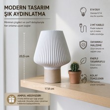 Modern Dekoratif Masa Lambası –beyaz, E14 Duy, 2m Kablolu, Minimal Gece Lambası, Şık Aydınlatma
