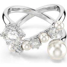 Swarovski Matrix Kokteyl Yüzük Kristal Inci Yuvarlak Kesim Beyaz Rodyum Kaplama 52