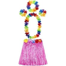 Luord - Store Mey Ithalat® Yetişkin ve Çocuk Uyumlu Luau Aloha Hawaii Pembe Etek ve Renkli Kolye Taç 2 Adet Bileklik Seti