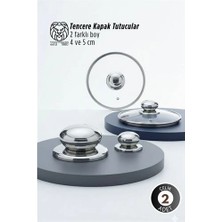 Luord - Store Mey Ithalat® Valeria Serisi 2’li Paslanmaz Çelik Lüks Tencere Kapağı Tutucu Seti - 4-5 cm Universal