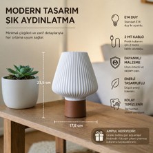 Modern Dekoratif Masa Lambası –beyaz, E14 Duy, 2m Kablolu, Minimal Gece Lambası, Şık Aydınlatma