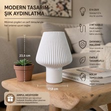Modern Dekoratif Masa Lambası –beyaz, E14 Duy, 2m Kablolu, Minimal Gece Lambası, Şık Aydınlatma