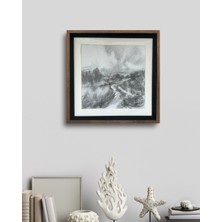 Galeri Mavi Uzak Iıı” Imzalı Özgün Karakalem Tablo 30X30 cm Çerçeveli El Yapımı Sanat Eseri