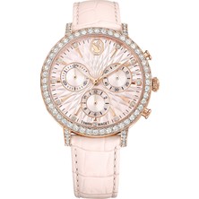Swarovski Matrix Tennis Chrono Saat Swiss Made Deri Kayiş Pembe Pembe Altin Rengi Kaplama