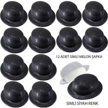 Zero Land Cosmotex Siyah Renk Simli Melon Yuvarlak Parti Şapkası 12 Adet