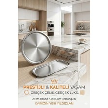Luord - Store Mey Ithalat® Masterpiece Çelik Tepsi Seti – Yuvarlak 28 cm & Dikdörtgen 34X15 cm 722992