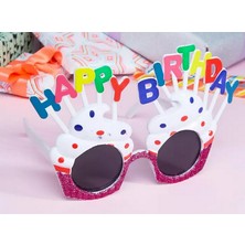 Zero Land Cosmotex Happy Birthday Yazılı Beyaz Fuşya Renk Parti Gözlüğü 12X7 cm