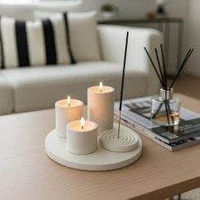 Lumi Home 5'li Beton Silindir Set | 3 Boy Tealight Mumluk, Zen Tütsülük ve Yuvarlak Tepsi