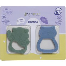 Besties Silikon Diş Kaşıyıcı Buz Mavisi Kedi  Yeşil Panda