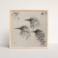 Galeri Mavi Kuzgun – Özgün El Yapımı Karakalem Tablo 30X30 cm Siyah Çerçeveli