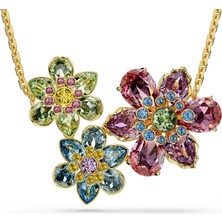 Swarovski Idyllia Kolye Karişik Kesim Çiçek Çok Renkli Altin Rengi Kaplama