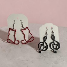 Major Hobi Kedi ve Sol Anahtarı Figürlü Küpe Seti - Minimalist Müzik ve Kedi Sever Aksesuarı