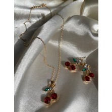 C&On Design Taşlı Kiraz Küpe Kolye Takımı