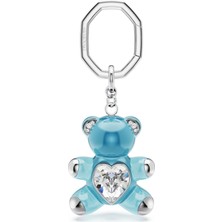 Swarovski Teddy Anahtarlik Ayicik Mavi Rodyum Kaplama