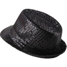 Zero Land Cosmotex Çocuk Boy Siyah Payetli Şapka Gösteri Şapkası Michael Jackson Şapkası 54 No