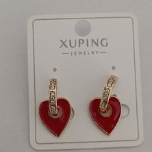 Xuping Kaliteli Paslanmaz Çelik Antialerjik Kırmızı Mineli Kalp Model Küpe
