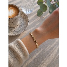 Moda Sekiz Kadın Çelik Bileklik Suya Dayanıklı Zarif Gold Kordon Detaylı Şık Bileklik