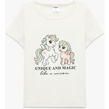 Koton Pamuklu Kısa Kollu Bisiklet Yaka Unicorn Baskılı Tişört