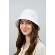 Mollycrush Kadın Beyaz Hasır Örgü Bucket | Bohem Stil Plaj ve Güneş Şapkası