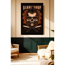 Mushen Studio Barber Shop Kafatası Güneş Gözlü Vintage Kanvas Tablo Solvent Baskı Erkek Dekoru Duvar