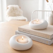 Lumi Home Minimalist Mat Beyaz 2’li Tealight Mumluk – Şık Halka Tasarım Set