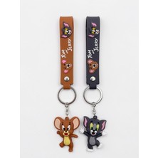 Deryora Tom ve Jerry Anahtarlık 2;li Set Silikon Anahtarlık Çanta Aksesuarı Sevgililer Günü