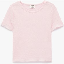 Koton Kısa Kollu Viskon Karışımlı Bisiklet Yaka Slim Fit Bluz