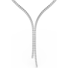 Swarovski Matrix Y Kolye Yuvarlak Kesim Beyaz Rodyum Kaplama