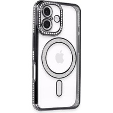 Renas Store Iphone 16 Kılıf Joke Simli Magneticsafe Kılıf - Siyah