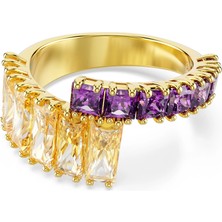 Swarovski Matrix Yüzük Karişik Kesim Çok Renkli Sari Altin Rengi Kaplama 52