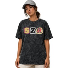 Sevbano Sza Rapper Şarkıcı Ön Baskılı Unisex Oversize Vintage Yıkamalı Tişört