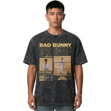Sevbano Bad Bunny Rapper Şarkıcı Ön Baskılı Unisex Oversize Vintage Yıkamalı Tişört