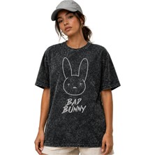 Sevbano Bad Bunny Rapper Şarkıcı Ön Baskılı Unisex Oversize Vintage Yıkamalı Tişört