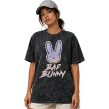 Sevbano Bad Bunny Rapper Şarkıcı Ön Baskılı Unisex Oversize Vintage Yıkamalı Tişört