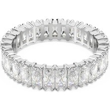Swarovski Matrix Yüzük Baget Kesim Beyaz Gümüş Renk Kaplama 58
