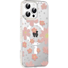 Renas Store Iphone 16 Floral Magsafe Kapak - Pembe