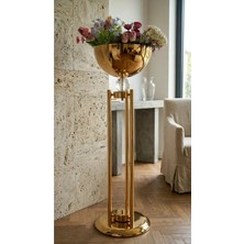 Decodelight Gold Meşale Model Uzun Dekoratif Boru Metal Ayaklı 30 cm Çapında Aksı Bahçe Teras Ev Çiçeklik Saksı Standı Vazo Dekor