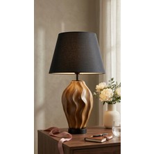 Decodelight Stone Dalga Model Seramik Ayaklı Dekoratif Krem ,siyah ve Hazeran Kumaş Şapkalı Abajur Masa Lambası