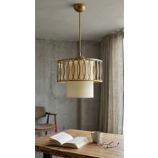 Decodelight Eskitme Metal Kasalı ve Açık Krem Kumaş Pasta Model Bohem Ev Teras Hol Cafe Tekli Sarkıt Avize