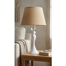 Decodelight Beyaz Şahmeran Metal Yüksek Ayak Kristal Taşlı Beyaz Şeritli Siyah Kahve Kumaş Şapka Abajur Lambası