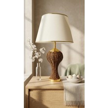 Decodelight Kahverengi Örme Hasır Vegold Detay Ayaklı Hazeran ve Kumaş Şapkalı Modern Abajur Modelleri