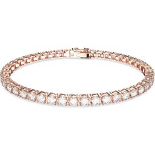 Swarovski Matrix Tennis Bileklik Round Cut Beyaz Pembe Altin Rengi Kaplama S