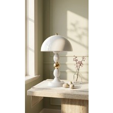 Decodelight Beyaz Oval Beyaz Gold Toplu Ayaklı Mantar Model Metal Şapkalı Abajur Masa Lambası Aydınlatma