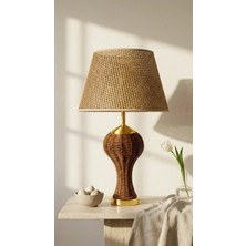 Decodelight Kahverengi Örme Hasır Vegold Detay Ayaklı Kahverengi Hazeran Kumaş Şapkalı Modern Abajur Modelleri