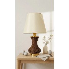 Decodelight Kahverengi Örme Vazo Hasır Model Gold Detay Ayaklı Açık Krem Kumaş Şapkalı Modern Abajur Modelleri