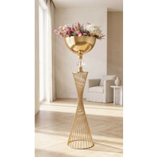 Decodelight Gold Burgu Model Uzun Dekoratif Kristal Taşlı Metal Ayaklı 30 cm Çapında Bahçe Teras Ev Çiçeklik Saksı Standı Vazo Dekor