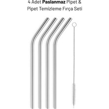Bulut Çelik Pipet Paslanmaz Çelik Metal Meşrubat Pipeti ve Pipet Temizleme Fırçası Seti 5 Parça