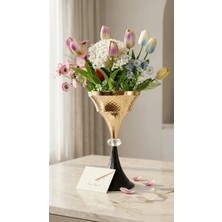 Decodelight Siyah Gold Dekoratif Kristal Taşlı Metal Ayaklı 20 cm Çapında Salon Düğün Nişan Vazo Masa Üstü Dekor